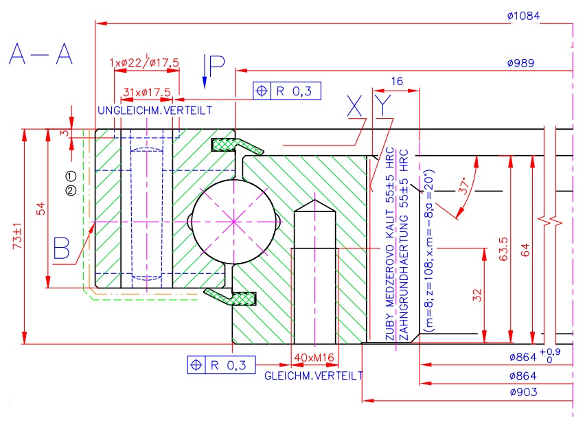 Rysunek techniczny łożyska 9I-1B30-0990-0169-1