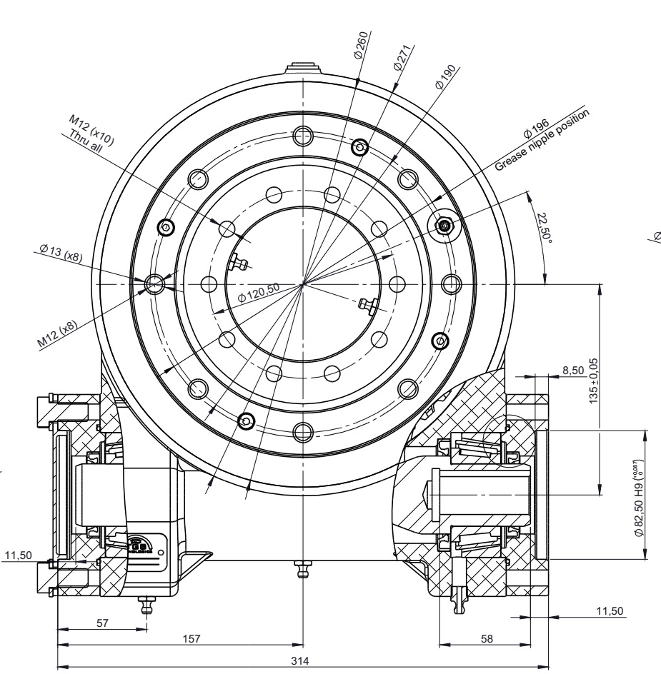 Rysunek wymiarowy obrotnicy LBE236-Z1